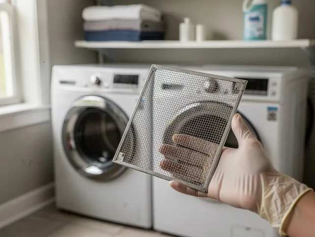 Maple Heights Dryer Vent Cleaning specialist performing detailed lint trap cleaning service in Maple Heights
