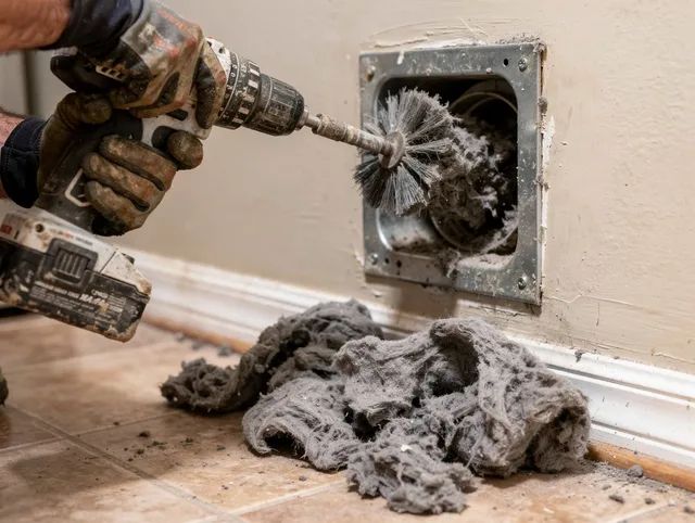 Certified Maple Heights Dryer Vent Cleaning technician performing dryer vent cleaning in Maple Heights